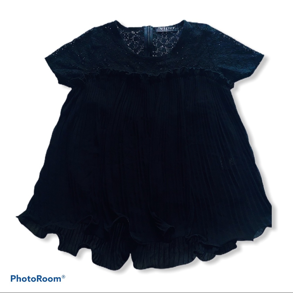 Viper black billowy flowy chiffon lace top blouse